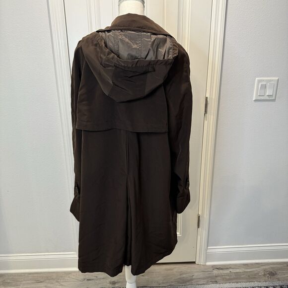 Gallery XL Overcoat 100% Polyester Detach Hooded Brown Midi Long Sleeves - Picture 5 of 16